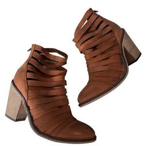 Free People Strappy Hybrid Brown Block Heel Ankle Boots